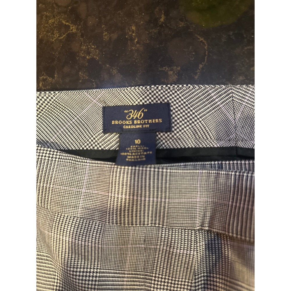 Brooks Brothers 346 Caroline Fit Grey Glen Plaid 100% Wool Dress Pants Size 10